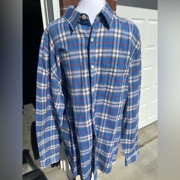 Men’s American Eagle Blue Red Plaid Button Down Long Sleeve Shirt Size XL Tall - Picture 1 of 4
